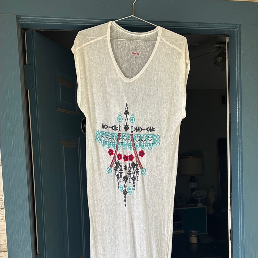 Johnny Was White Dress with Embroidered Accents